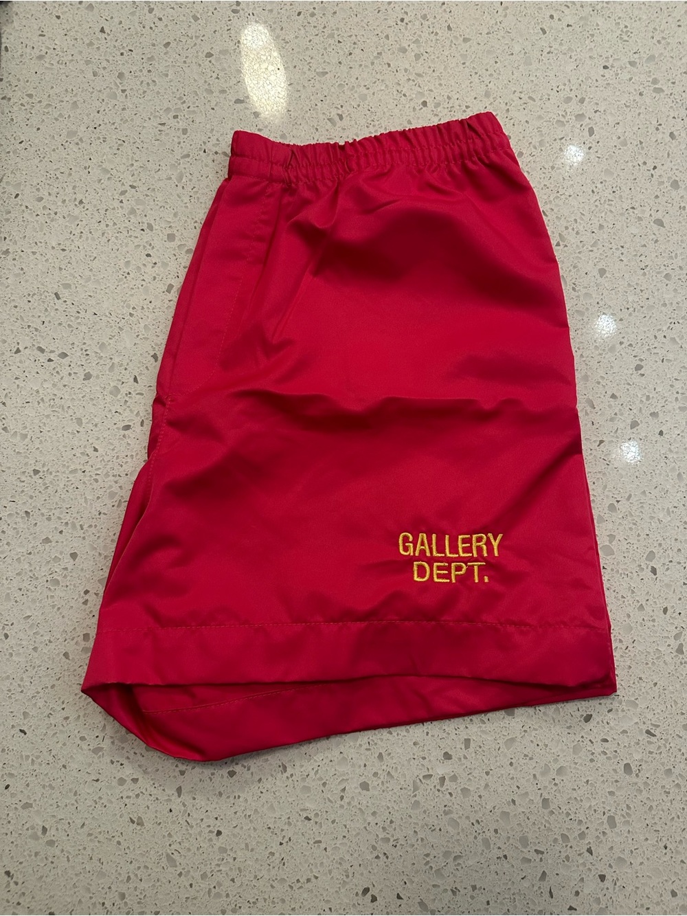 Gallery Dept Red Athletic Shorts with Yellow Embroidered Logo